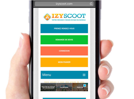 Aperçu du site IZYSCOOT sur smartphone Site IZYSCOOT smartphone