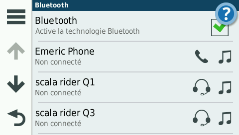 Copie d’écran du menu de configuration du Bluetooth