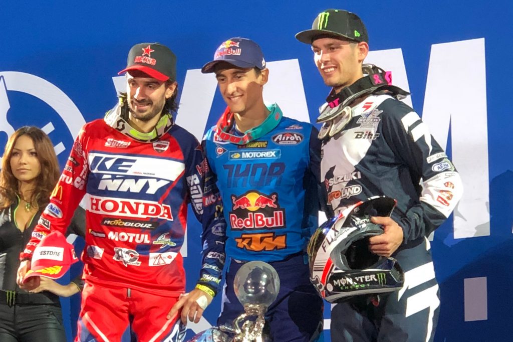 Fabien Izoird, Marvin musquin et Cédric Soubeyras au Supercross de Paris 2017