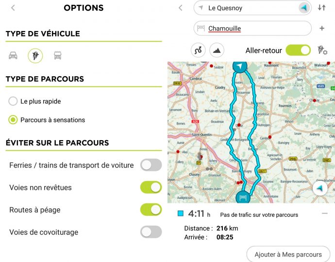 Que ce soit sur ordinateur ou smartphone, le Rider 450 dispose d'une solution complète de planification de trajets et de partage