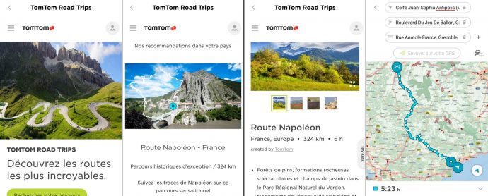 Consultation des roadtrips proposés en ligne sur "My Drive" sur smartphone et planification en quelques instants !