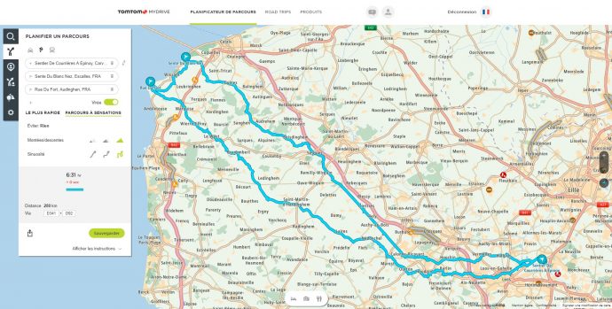 Planification d'une virée, directement téléchargée dans le TomTom Rider 450