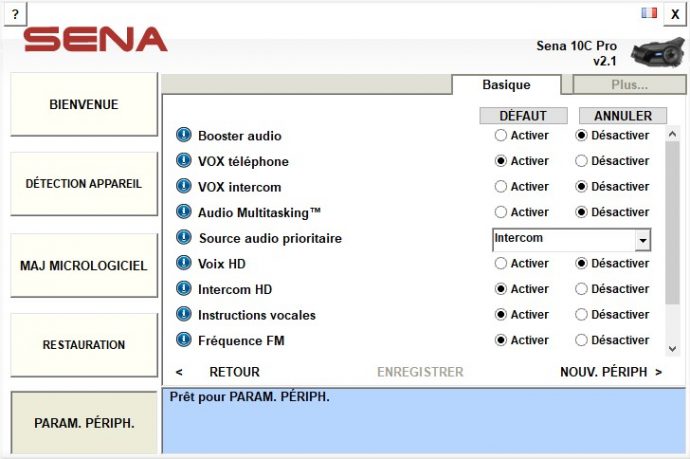 En cas de besoin, les réglages de l'intercom sont également accessibles dans Sena Device Manager