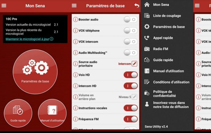 L'application Sena Utility, qui permet de procéder aux réglages de la partie communicateur 