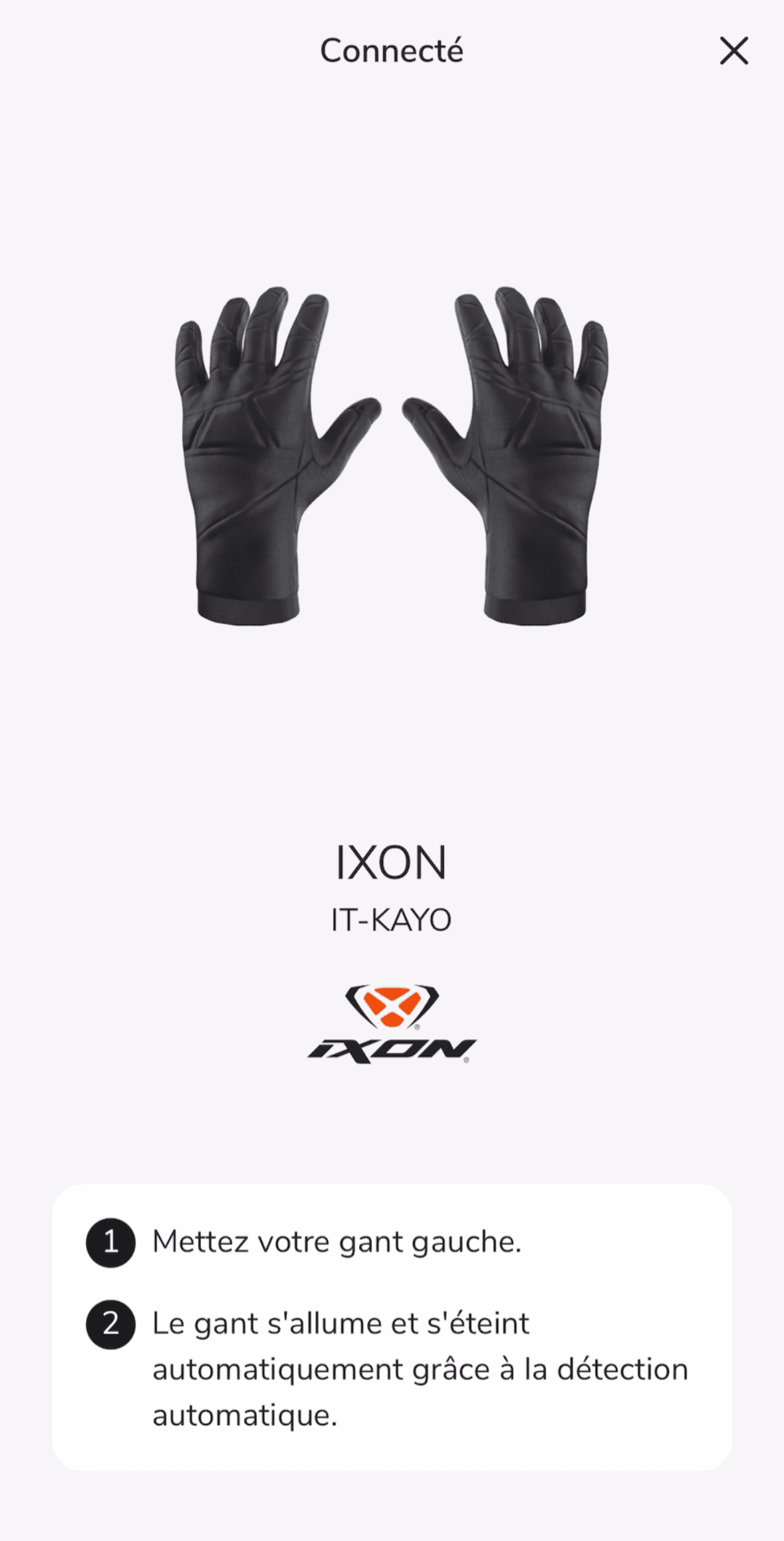 Capture d'écran de l'application 1 pour les gants chauffants Ixon