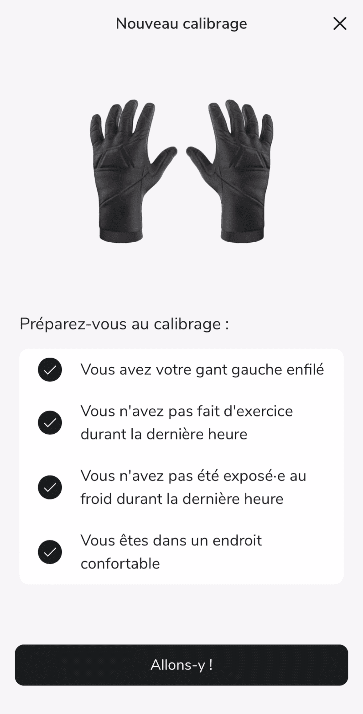 Capture d'écran de l'application des gants chauffants Ixon