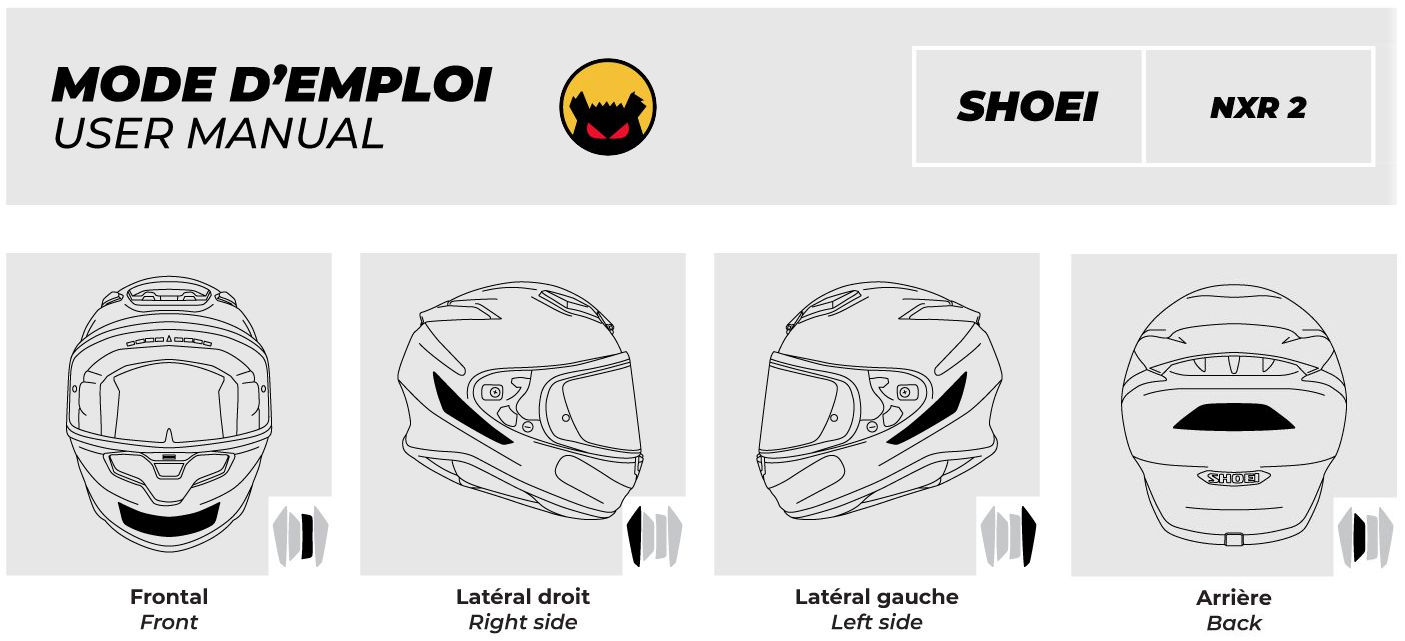 Aperçu de l'emplacement optimal des autocollants réfléchissants de casque moto